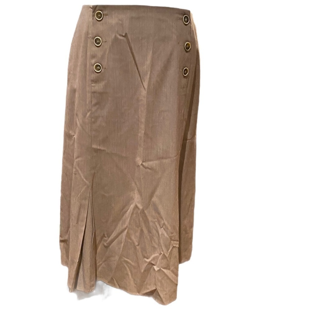TravelSmith faux Button Skirt Women's Sz 10 P Tan w/ Pockets